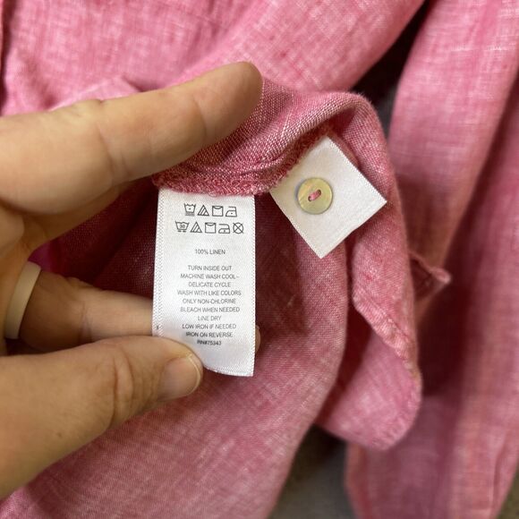 C&C CALIFORNIA Button Up Shirt Womens S Small Pink Linen V Neck Tunic Roll Tab - Picture 9 of 14